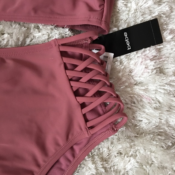 NWT BEBE RHINESTONE MAUVE TWO PIECE SWIMSUIT - Picture 4 of 6